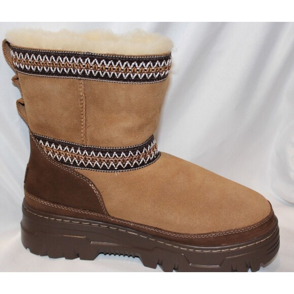 UGG CLASSIC MINI TRAILGAZER CHESTNUT LEATHER WATERPROOF BOOTS WOMEN - Picture 7 of 9